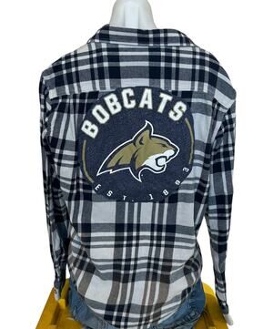 Montana State Bobcats Plaid Flannel Shirt MEDIUM Oversized Tailgate Football MSU